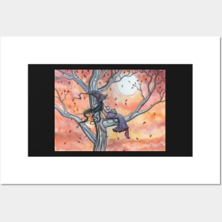 Fall Slumber Witch and Cat in Tree Molly Harrison Fantasy Art Posters and Art